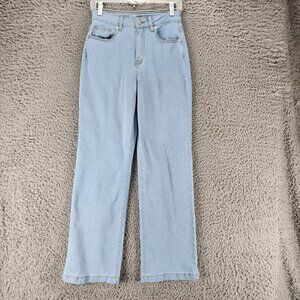 Ettelo Jeans Womens 4 Light Blue Stretch High Rise Straight Wide Leg